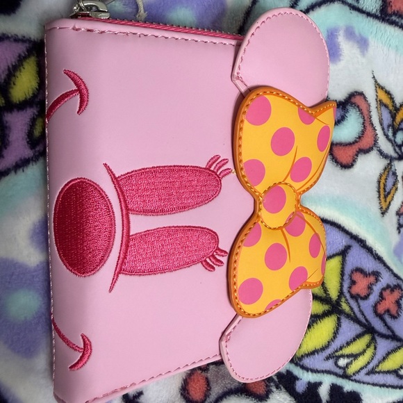 Loungefly Pink Wallet with Yellow Polka Dot Bow - Picture 2 of 4